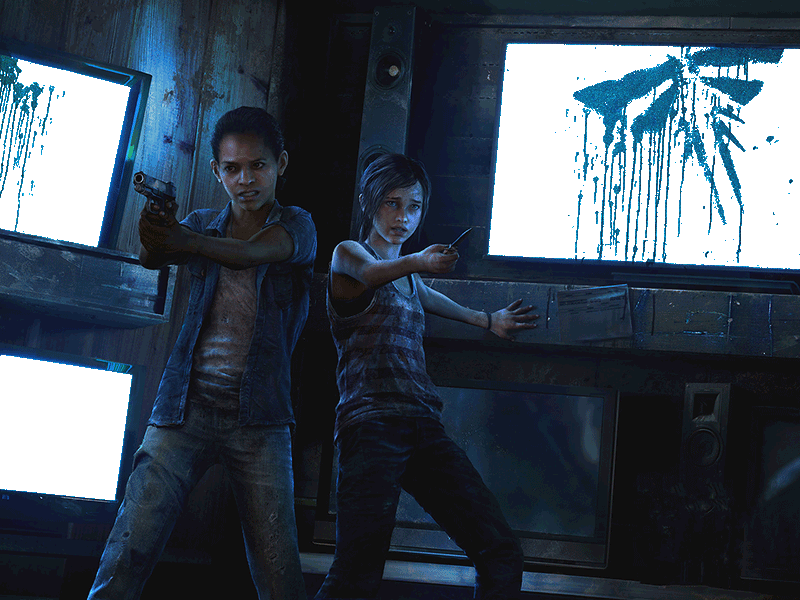 Riley and Ellie defending against infected